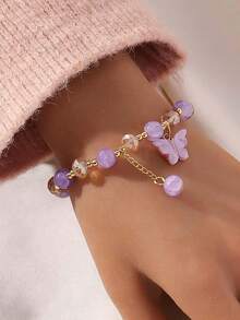 1条女孩弹力串珠手链 - 紫色 - 查看 2