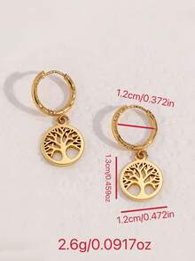 Anting-anting hoop geometris pohon kehidupan dari baja tahan karat yang modis, ringan, mewah, menarik, indah, imut, minimalis, dan unik, cocok untuk pakaian pria dan wanita di musim semi, musim panas, musim gugur, dan musim dingin, untuk bekerja, belajar, kencan, bepergian, konser, pesta, dan berbagai hari libur. - Pohon Kehidupan Emas - View 2