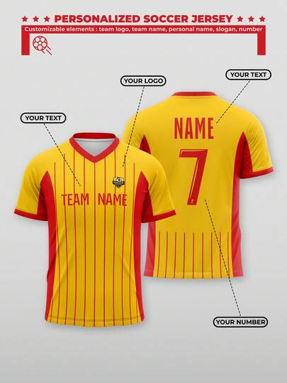 Áo bóng đá kiểu Pháp mùa giải 2026 thiết kế riêng, in màu vàng và đỏ, thích hợp cho các hoạt động thể thao ngoài trời, các trận đấu bóng đá và xem bóng đá.