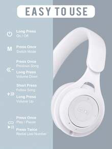 可折叠伸缩无线耳机，高保真低音，内置麦克风，价格实惠，时尚新年及情人节礼物之选 - 白色 - 查看 8