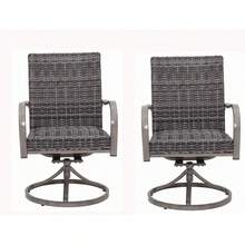 2 Sillas de Comedor Giratorias de Mimbre para Exteriores – silla de algodón lavada con agua. Estructura de hierro resistente para uso en patios en todo tipo de clima. - 1 - Ver 2