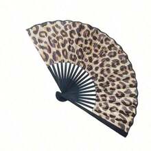 Elegant Leopard Print Folding Fan With Black Frame - Stylish Princess Theme, Lightweight & Portable Women, Portable Fan | Princess Theme Fan | Lightweight Fan(Without A Fan Cover) - Multicolor - 查看 2