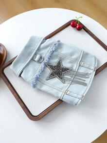 PETCIRCLE 1pc Pet Clothes, Dog Clothes For Small Dogs, Two-Leg Embroidered Dog Jacket, Dirt-Resistant Durable Dog Apparel - Tassel Star Jacket - Blue - View 6