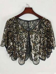 New Sequin Shawl, Vintage Style Elegant Short Cape Women Parties With Breathable & Shiny Lightweight Fabric Accessories Women Valentine Day Valentines - Green - View 4