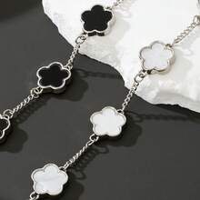 1pc Classic Black & White Clover Chain Bracelet Set (Single/Double Chain Options), Minimalist Fashion Suitable For Daily Wear - Black and White - View 2