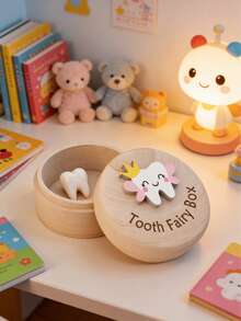 Wooden Baby Tooth Storage Box, Cute Tooth Fairy Design, Baby Tooth Keepsake Box, Children Growth Memory Storage Box, Suitable For Birthday & Christmas Gift - Multicolor - View 3