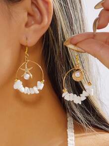 1 Pair Shell Star Faux Pearl Pebble Earrings - Suitable For Daily Wear, Ideal As Party Or Festival Gifts - Earrings - View 3