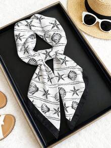 1pc 70cm Satin Shell Print Scarf | Women's Spring Fashion Headscarf Neck Scarf | Beach Accessory Valentine's Day Gift - A - View 16