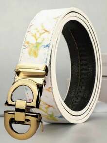 奢华男士字母印花休闲自动扣皮带，配金/银合金扣，是馈赠亲朋好友的理想节日礼物 - 彩色 - 查看 11