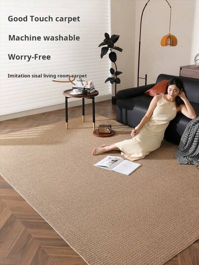 Washable Non-Slip Living Room Bedroom Carpet, Faux Jute Rug, Faux Woven Living Room Bedroom Carpet With Natural Rubber Backing