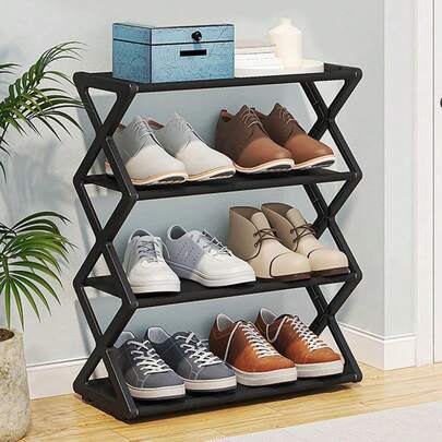 1pc 4-Tier Shoe Rack, Suitable For Entryway, Hallway And Closet, Space-Saving Shoe Rack For Storage And Organization, Multi-Layer Shoe Rack, Shoe Rack Shelf, Multi-Function Shoe Rack, Thickened Shoe Rack, Closet Shoe Rack, Floor Shoe Rack Cabinet, Black/White/Pink Shoe Rack, Shoe Rack Set, Space-Saving Stackable Shoe Rack, Bedroom, Floor, Outdoor, Dorm Shoe Rack Storage Shelf, Collapsible Shoe Rack, Multi-Layer Shoe Rack, Freestanding Shoe Rack - No Drilling Required