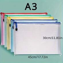 5-Piece Mesh Zipper Bag Set, Available In 5 Colors, Suitable For A3, A4, A5 And Letter Size Documents, Ideal For Organizing School Supplies, Puzzles And Travel Storage. Zipper Document Folders - Art, Data And Drawing Storage Bags With Mesh Design (Random Color) - Sets - View 10