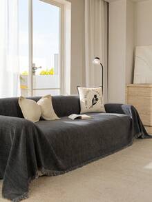 1 tấm phủ ghế sofa chống trượt hiện đại bằng vải chenille, chăn/đệm đa năng dùng cho ghế sofa, bàn, dã ngoại, phòng ngủ, phòng khách, văn phòng, ngoài trời, họa tiết xương cá. - Xám - Xem 4