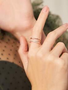 1pc Fashionable Criss-Cross Ring, Unique Design Multilayer Stackable Adjustable Open Ring For Women - Gold - View 2