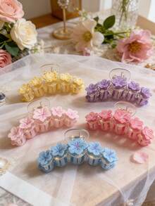 1pc Sakura Casual ABS Plastic Flower Hair Claw Clip, Suitable For Beach Wear And All Seasons - Multicolor - View 9