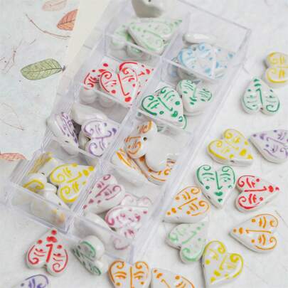 5颗ins风多色心形手绘陶瓷散珠，适用于DIY手链、项链、手机挂绳、珠宝配件、串珠材料