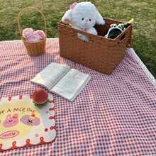 1 tấm thảm dã ngoại & ngoài trời di động, chất liệu vải lanh, vải gingham & ren trang trí, đạo cụ cắm trại & chụp ảnh - Nhiều màu - Xem 7