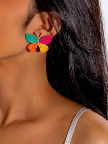 imoli 一对波西米亚风金属蝴蝶手工拉菲草耳环，适合作为海滩度假女性的珠宝礼物 - 27643-colour - 查看 4
