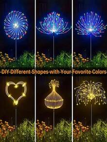 1pc LED Multi-Color Solar Ground Stake Fireworks Dandelion String Lights 90/150/200 LED Solar String Lights Outdoor Waterproof Yard Garden Christmas Wedding Holiday Party Decoration Lights - 單支裝 - 查看 2