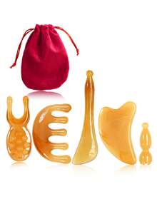 Set de 3/5/6/7 piezas de herramientas de masaje facial y belleza, incluye masajeador facial, tabla Gua Sha, peine de masaje para la cabeza, masajeador de nariz y ojos, rascador de espalda, adecuado para uso doméstico de mujeres, gran regalo - Multicolor - Ver 15