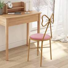 Versatile Makeup Dressing Chair Stylish Pink Vanity Stool W/Bow Knot Backrest - Pink - View 4