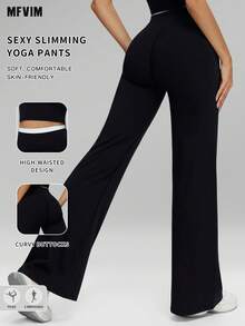 Quần thể thao yoga nữ MFVIM phối màu, dáng rộng, ống loe, cạp cao, thoáng khí, co giãn, mềm mại, thân thiện với da, thích hợp cho các hoạt động thường ngày, ngoài trời, chạy bộ, đạp xe, yoga, pilates, tập gym. - màu đen - Xem 2