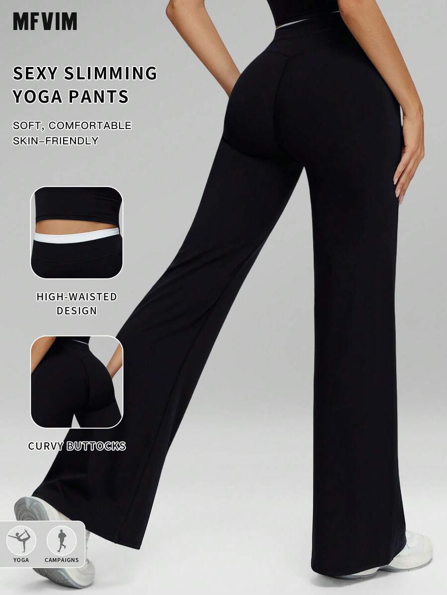 Quần thể thao yoga nữ MFVIM phối màu, dáng rộng, ống loe, cạp cao, thoáng khí, co giãn, mềm mại, thân thiện với da, thích hợp cho các hoạt động thường ngày, ngoài trời, chạy bộ, đạp xe, yoga, pilates, tập gym.