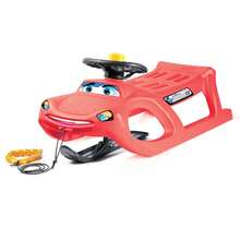 Prosperplast Trineo Zigi-Zet Steering- en forma de coche, con deslizadores de acero y cuerda - con volante y bocina, y pala deslizadora direccionable - Rojo - Ver 1