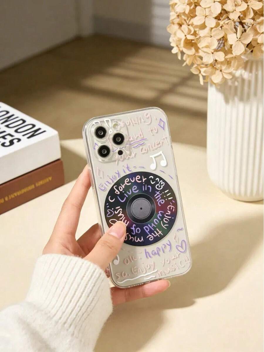 Funda para iPhone con diseño de disco de vinilo iridiscente, cubierta transparente con diseño musical, protección Y2K - Multicolor - Ver 1