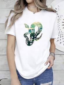 Women T-Shirt Print Boho Ball Python Cool Forest Unisex T-Shirt - 白色 - 查看 1