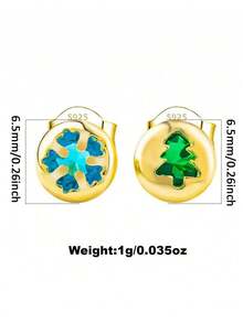 1 Pair Elegant, Fashionable, Unique 925 Sterling Silver Earrings, Inlaid With Synthetic Zirconia, Featuring Snowflake, Christmas Tree, Heart And Reindeer Patterns, Suitable For Women To Attend Holiday Parties And Banquets, Also Can Be Used As Christmas Gifts - Gold - View 4