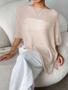 Fashionable & Elegant Loose Knitted Shawl Cardigan, Lightweight & Breathable, Oversized Design, Suitable For Women, Spring/Summer Casual Wear, Leisure Travel, Beach, Versatile - 粉色 - 查看 7