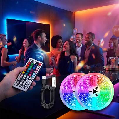 LED Strip Controlled By A 44-Key Infrared Remote. RGB Flexible Decorative Light Strip, USB Powered. Suitable For Rooms, Cabinets, Stairs, And Living Room Lighting Decoration, Ideal For Christmas, Halloween, And Valentine's Day Atmosphere Decoration.