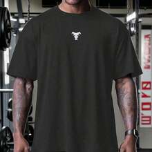 camiseta de hombre estilo casual deportivo con estampado de toro, de estilo estadounidense. Prenda versátil para uso deportivo y casual diario, ligera y blanca para el verano. - Negro - Ver 3