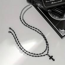 2pcs Gothic Style Faux Crystal Punk Cross Layered Pendant Necklace, Suitable For Women's Daily And Party Wear - Black - View 7