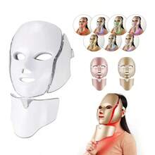 7-Color LED Necked Facial Mask LED Light Facial Mask Skin Beauty Instrument Face Lift Firming Massager - 美規A型插(110-127V) - 查看 3