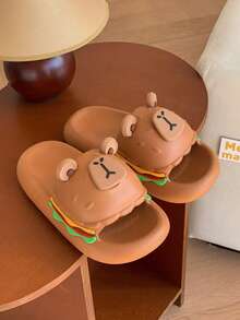 1 Pair Cute Cartoon EVA Anti-Slip Thick Sole Fashionable Casual Flat Sandals, Suitable For Spring/Summer, Teenagers - Khaki - View 2