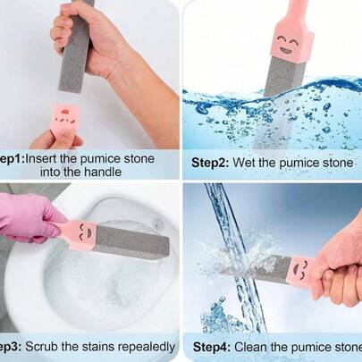 2pcs Pumice Stone Cleaning Brush With Handle, Strong Pumice Cleaner To Remove Limescale And Mineral Deposits, Suitable For Toilet, Swimming Pool, Kitchen Sink, Grill, Bathtub, Random Color Toilet Brush