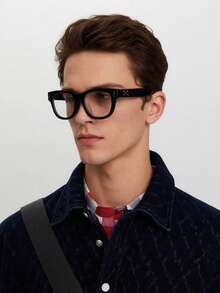 1副男士休闲复古方形黑色时尚平光眼镜，适合日常佩戴和街头摄影 - 彩色 - 查看 7