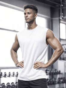 Áo ba lỗ không tay dành cho nam, áo tập thể dục, tập luyện thể hình. - trắng - Xem 1