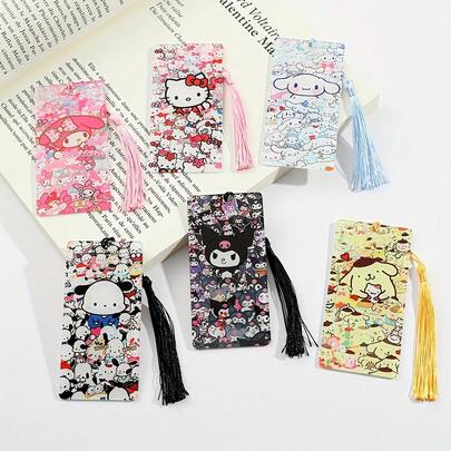 SANRIO 6 pièces Set de marque-pages en acrylique avec personnages, design adorable de dessins animés et d'anime. Compagnon de lecture parfait pour les fans d'anime et les mordus de livres, ces articles de papeterie mignons sont indispensables.