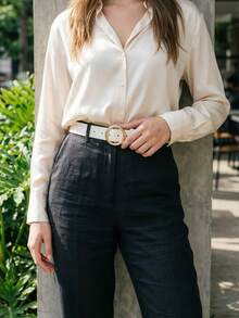 Women's Belt Set With Gold Metal Polka Dots, Synthetic Leather, Minimalist, Fashion Blogger Style, Unisex, Daily Use, Simple, Casual, 2024, Popular, Beautiful, Seasonal, Black, White, Brown, Caramel, Pink, Current Size, Stitched, Occasional, Versatile, Decorative, Vintage, 247 - 套件 3 件 - 查看 10