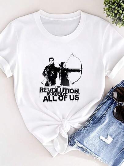 T-shirt femme imprimé "Hunger Games", T-shirt sur le thème de "Hunger Games" pour nous tous