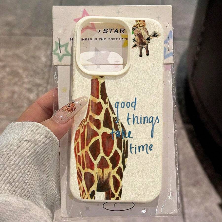 1 chiếc ốp lưng điện thoại bằng chất liệu TPU hình hươu cao cổ ngộ nghĩnh có khẩu hiệu, phù hợp với 17 Pro Max/17/16 Pro Max/15/13/12/11, S20 FE/A15/S24/A55, Note 11/Note 12/Note 13 Pro, bảo vệ điện thoại toàn diện chống rơi vỡ, mềm mại. - trắng - Xem 1