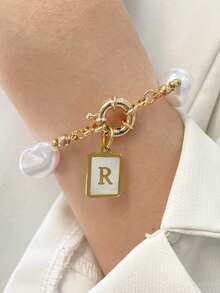 1 Pieza Pulsera de mujer con cadena de perlas, cierre de rosquilla y colgante de 26 letras. Lujo exquisito y discreto, estilo suave, ideal para uso diario o como regalo. - Multicolor - Ver 23