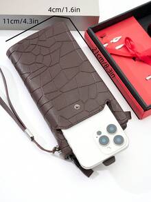 HOVI'S Men's Premium PU Organizer Wallet - Detachable Wrist Strap & Tortoiseshell Texture With Silver Zipper - Brown - View 9