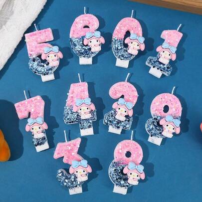 音乐主题创意蜡烛，可爱卡通人物造型，精致生日派对蜡烛，主题派对蜡烛，发光0-9数字蜡烛，周年纪念蜡烛，精美蛋糕装饰