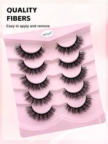 ENCHUW 5 Pairs Natural Lashes Fluffy False Eyelashes Curl Fake Eyelashes With Soft Band Eye Lashes Wispy Lashes 3D Volume Strip Lashes - Black - View 5