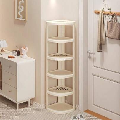 [نمط نوردك INS] رف أحذية متعدد الطبقات مصنوع من البلاستيك بلون كريمي لتوفير المساحة | رف أحذية ثلاثي الأبعاد للمدخل، ضيق وقابل للتكديس، خزانة أحذية بسيطة لغرفة النوم، أداة تخزين | رف عرض للكتب والمستلزمات المنزلية والمطبخ (مناسب للشقق الصغيرة/الممرات/المداخل، متعدد الطبقات قابل للتعديل بحرية)