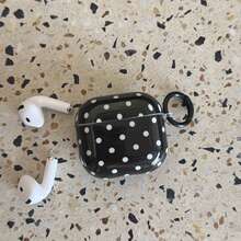 极简黑色波点吊坠耳机保护套,兼容 Pro 3、新款 Pro 2、可爱 Apple 4 极简 3,女士个性化半耳机保护套 - 黑色 - 查看 3